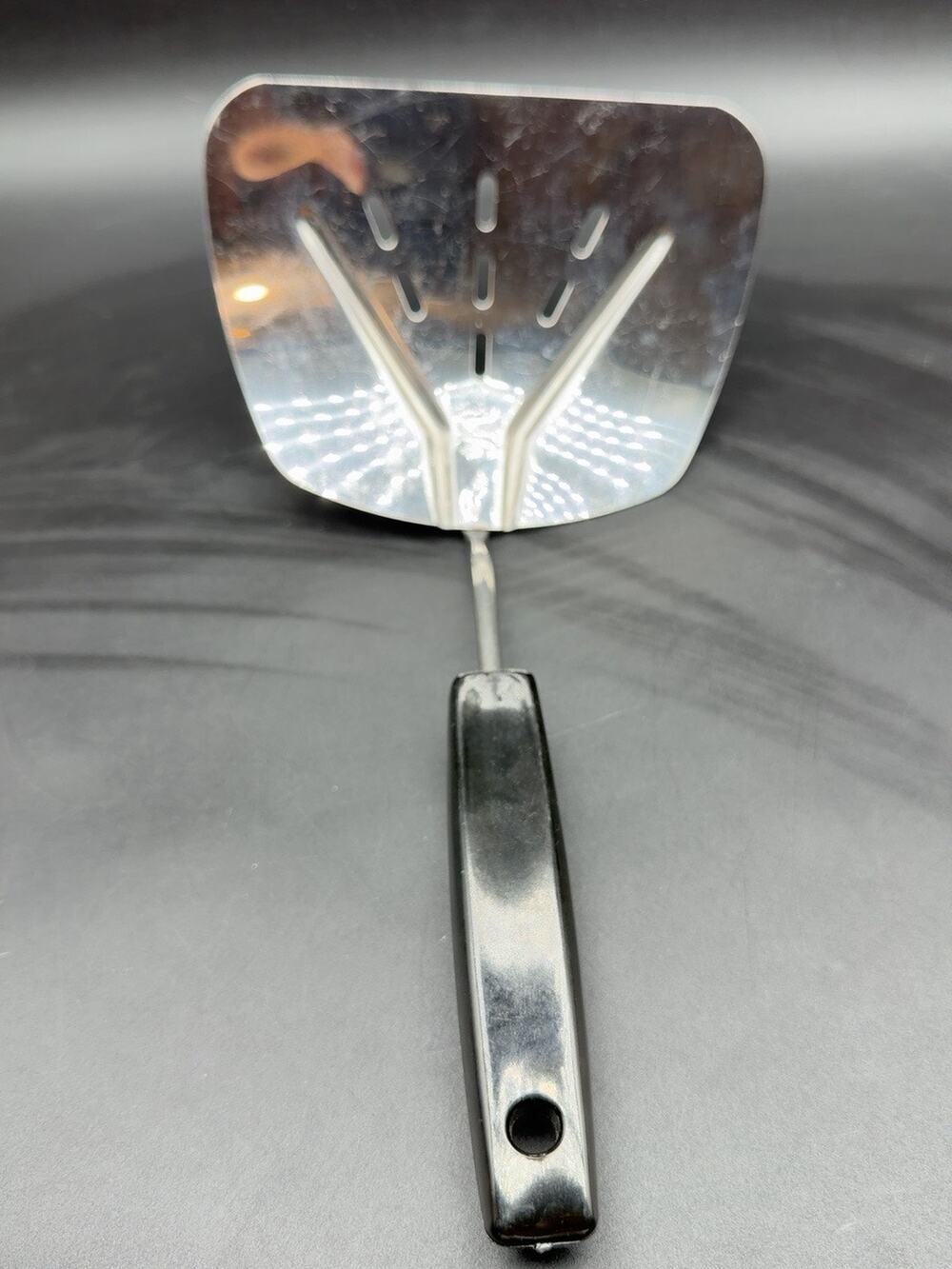 Vintage Foley Stainless Steel Slotted Spatula Wide Turner Black Handle MPS